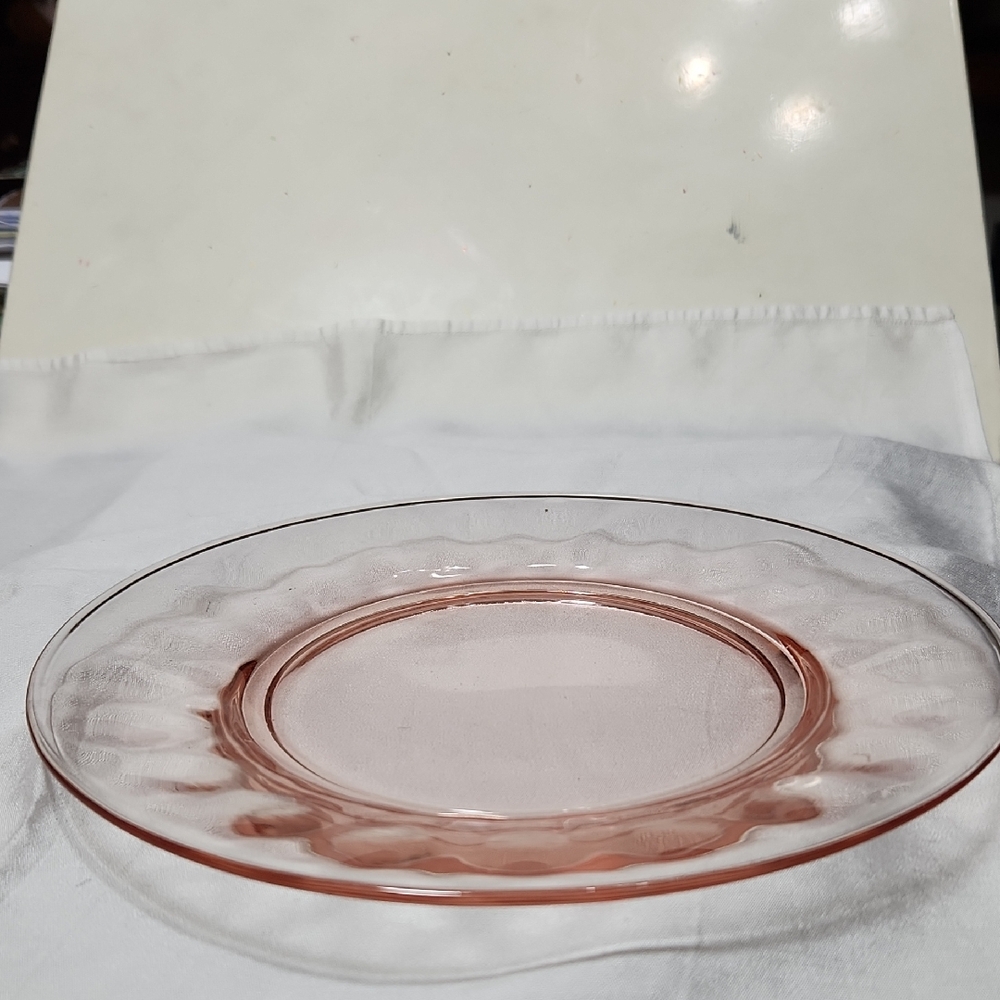 6 Elegant Pink Glass Salad Plate SET